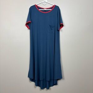 Lularoe Dress‎ Womens 3XL Blue Carly Hi-Low Short Sleeve Pull Over Pocket